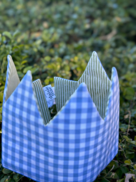 Blue Gingham & Stripes Crown