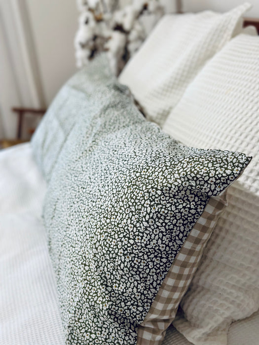 Feather Meadow + Beige Gingham Standard Pillowcase