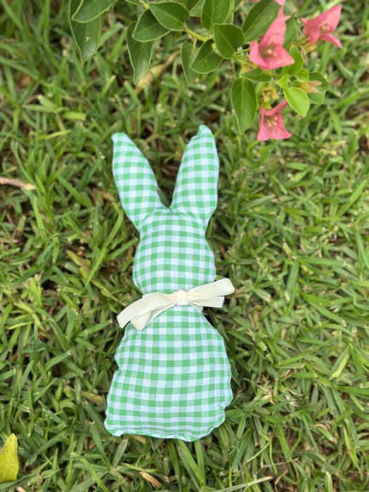 Green Gingham + Cream Bunny