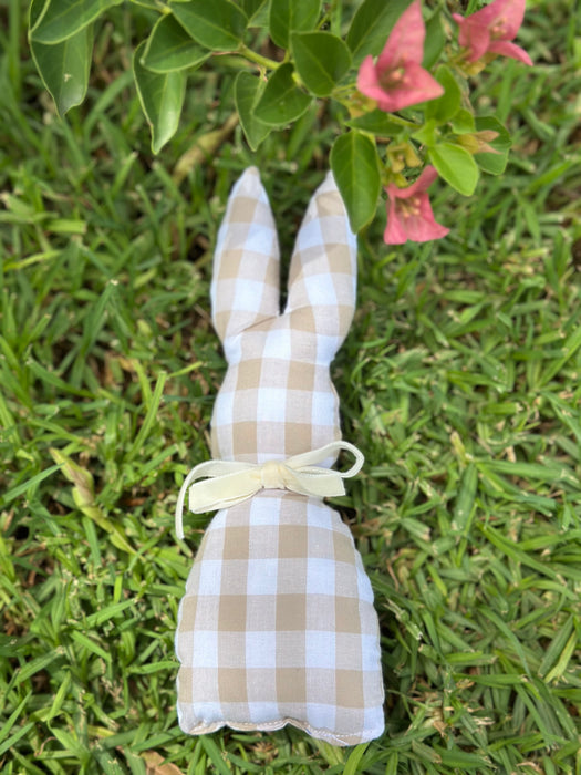 Beige Gingham + Cream Bunny