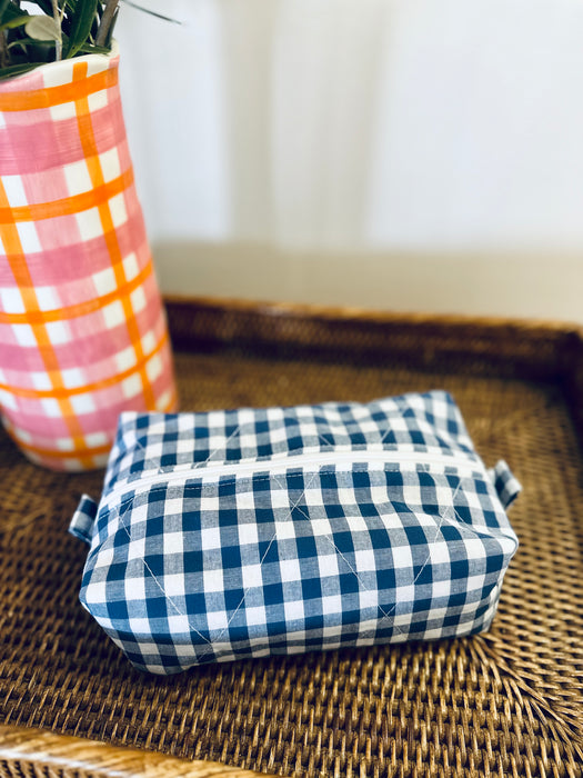 Navy Gingham + Blue Linen Bag