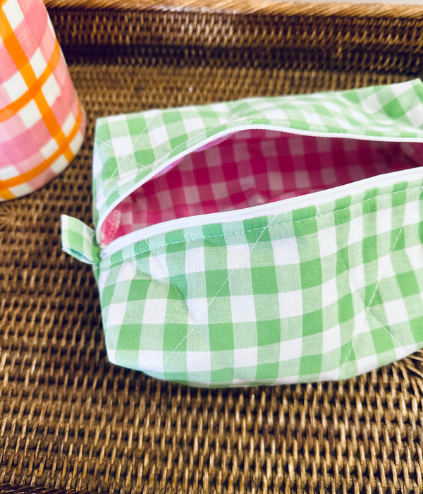 Green + Candy Pink Gingham Bag