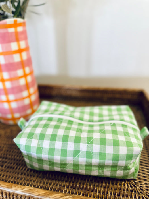 Green + Candy Pink Gingham Bag