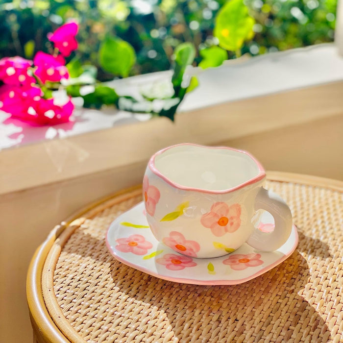 Pink Daisy Teacup + Saucer Set