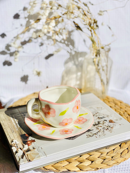 Pink Daisy Teacup + Saucer Set