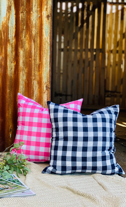 Navy Gingham Cushion