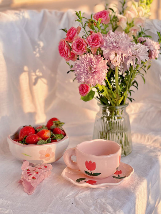 Pink Tulip Teacup + Saucer Set